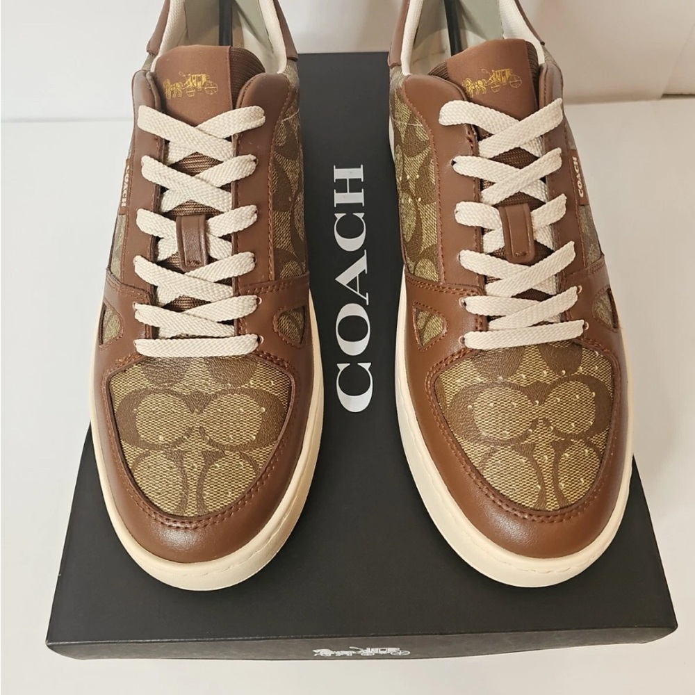 Coach Signature Brown and Cream Sneakers New in Box.